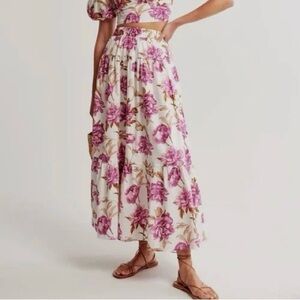 NWT! Abercrombie & Fitch Poplin Pink/Purple Floral Ruffle Maxi Skirt